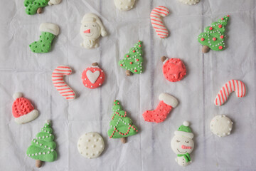 Christmas decorated handmade marshmallow top view on the table