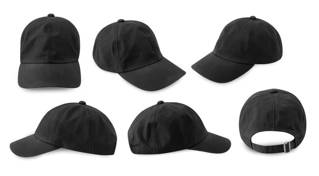 Set of Black Baseball cap isolated on white background with clipping path.