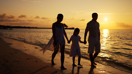 Family With Child Together On Beach