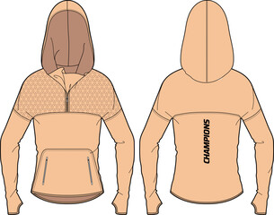 Women Running shell Hoodie jacket sweatshirt design template in vector, girls Hooded jacket sweater with front and back view, hooded winter jacket for ladies to ski and workout in winter © JERZEY DESINZ