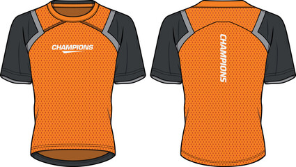 Short sleeve Compression running base layer top t shirt flat sketch design illustration, Tight fit top design vector template, Active wear compression top concept with front and back view