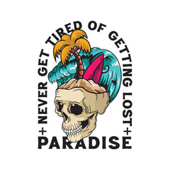 Skull and the inscription 'never get tired of getting lost'. Design for printing on t-shirts, stickers and more. Vector.