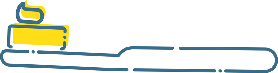 歯ブラシ　ブラッシング　衛生用品　シンプル　青色　黄色　破線