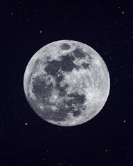 illustration of full moon and stars on black ground