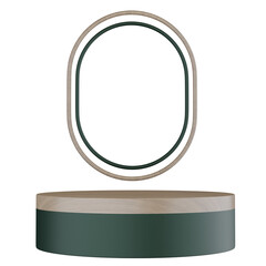 3d stand product showcases circle ring elegant dark Green and gold podium on transparency background