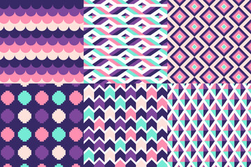Set of seamless pattern in retro style. Abstract texture decorative 50`s, 60's, 70's style. Can be used for fabric, wallpaper, textile, wall decoration. Vector illustration