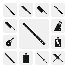 Bread knife flat web icon. Simple kitchen bread knife sign silhouette. Sharp bread knife solid black icon vector design. Bread knife cartoon clipart. Kitchen utensils icon set. Cooking tools icon