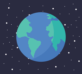 Obraz na płótnie Canvas Cartoon solar system planet in flat style. Planet earth on dark space with stars vector illustration.