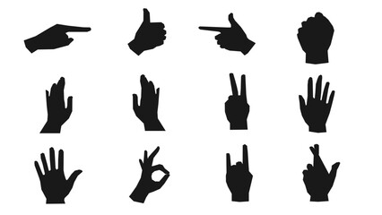hand gesture icon Hand motions such as OK sign, cool and calm, handshake, pleading, pointing to the right, fingers crossed, fist, open palm. Hand drawn doodle style. Wrist vector illustration set