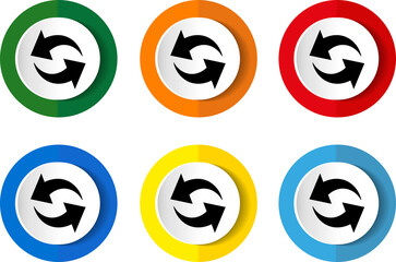 Reload icon set, flat design  illustration in 6 colors options for webdesign and mobile applications.