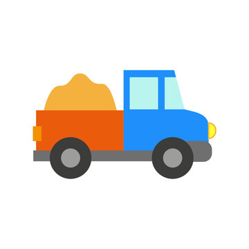 Vector illustration of a toy car in a flat style. Icon of a pick up. Logo design