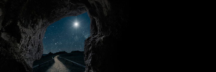 The star shines on the Christmas Eve of Jesus Christ.