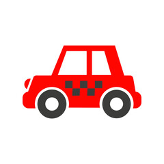 Vector illustration of a toy car in a flat style. Icon of a red taxi. Logo design