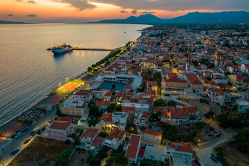 	
Aerial night view of Neapoli, the head town of vatika area, in lakonia, south Peloponnese , Greece