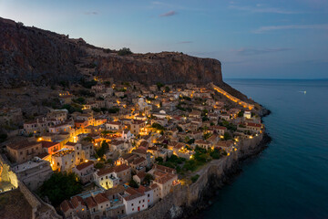 Aerial view of the medieval  castle of Monemvasia, Lakonia, Peloponnese, Greece