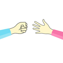 Hand game. Rock and Paper on transparent background.