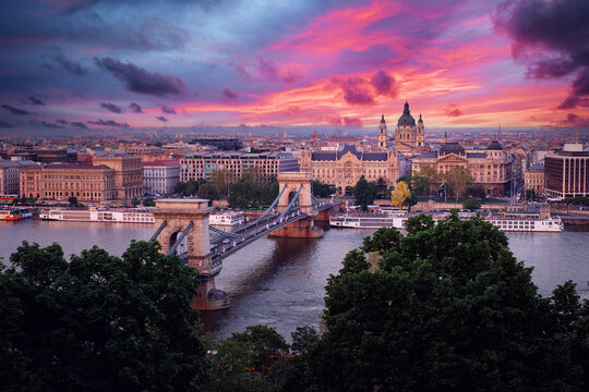 Travel by Hungary. Beautiful view of Budapest city and Danube river.