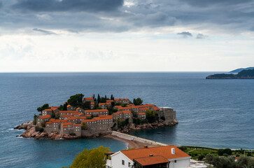 Fototapeta na wymiar view of Sveti Stefan Island on the Adriatic Sea coast of Montenegro