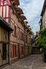 medieval half-timbered houses in the historic city center of Troyes