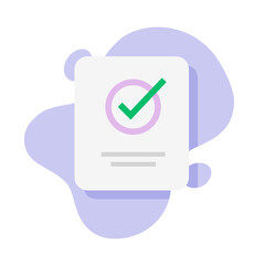 Approved status document check mark icon vector, confirm finished test graphic illustrated, done completed verified list symbol, quality test valid license, updated verification process, accepted vote - obrazy, fototapety, plakaty