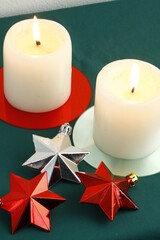 Holiday candles in Christmas colors