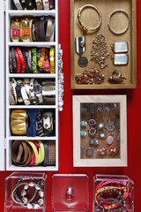 Top shot of a collection of various bangles, jewelries and accessories