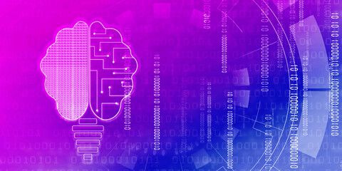 2d illustration Brainstorm concept with futuristic glowing low polygonal light bulb and human brain
