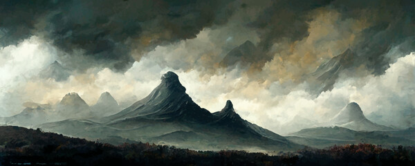 Brooding atmospheric mountain landscape