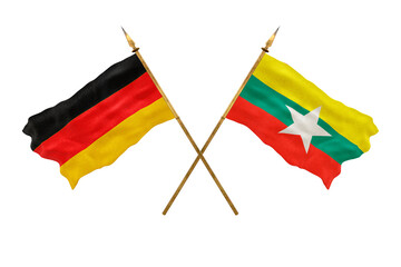 Background for designers. National Day. 3D model National flags  of Germany and Myanmar