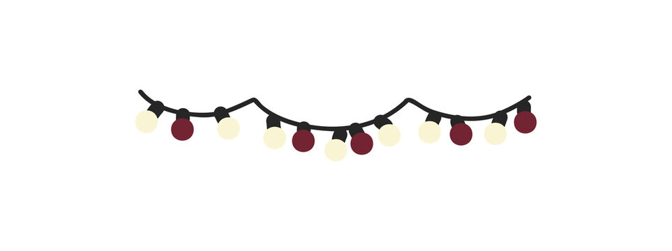 Christmas garlandwith colored balb. Hand drawn tradition xmas element. Vector doodle clipart