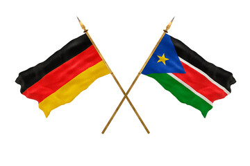 Background for designers. National Day. 3D model National flags  of Germany and South Sudan