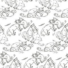 The background of cats in the form of a sketch. Black and white sketches. Suitable for printing on paper and textiles. Gift wrapping for Valentine's Day. Line, picture