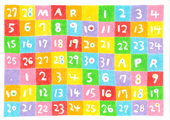 ２０２３年カラフルカレンダー（３月４月）	