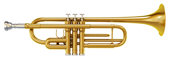 Brass trombone on transparent background.