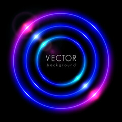 Abstract circle light neon glowing rings on black background