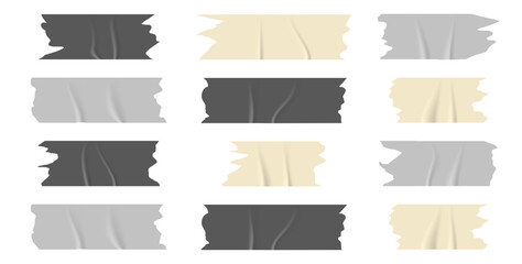 Adhesive tapes. Duct tape strips. Wrinkled stickers mockup. vector realistic illustration