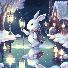 Christmas White Rabbits Twitter Icons. With help of AI.