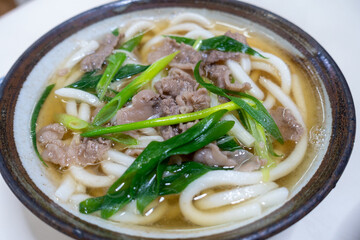 日本の兵庫県赤穂市で食べたとても美味しい肉うどん