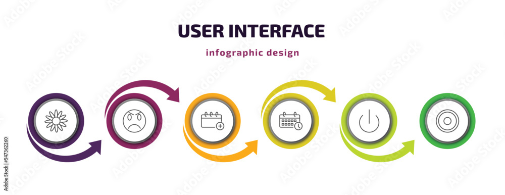Poster user interface infographic template with icons and 6 step or option. user interface icons such as im