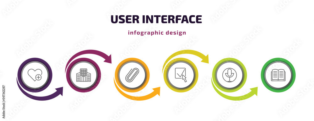Poster user interface infographic template with icons and 6 step or option. user interface icons such as ad