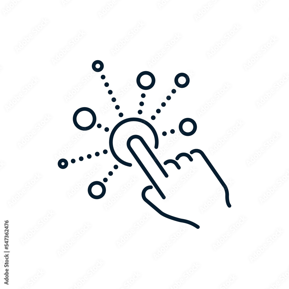 Poster interactive screen with the touch of a finger button. digital technology concept, hand pointer. vect