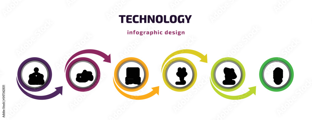 Poster technology infographic template with icons and 6 step or option. technology icons such as science fi