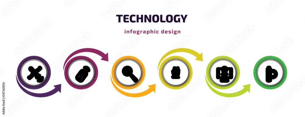 Poster technology infographic template with icons and 6 step or option. technology icons such as satellite 