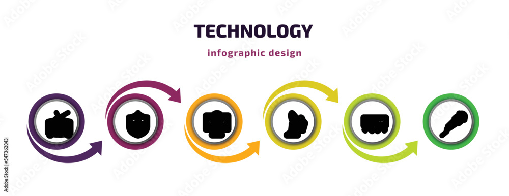 Aufkleber technology infographic template with icons and 6 step or option. technology icons such as radio with