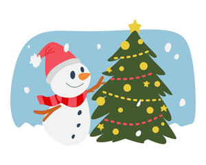 sticker, background, greeting, card, print, template, character, icon, doodle, art, cartoon, vector, illustration, snowflakes, snowfall, snow, winter, snowman, cute