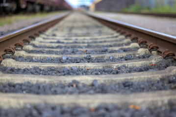 Empty train tracks in a low angle view