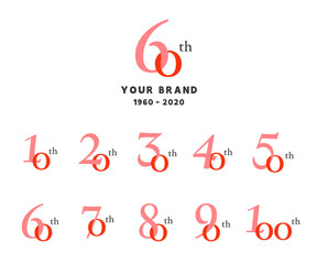 Red 60th set calligraphic font anniversary or birthday logo banner vector