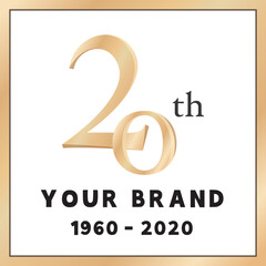 Gold 20th calligraphic font anniversary or birthday logo banner vector