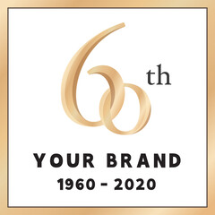 Gold 60th calligraphic font anniversary or birthday logo banner vector