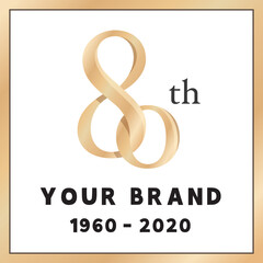 Gold 80th calligraphic font anniversary or birthday logo banner vector